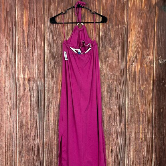 Old Navy Womens Slub Knit Halter Midi Shift Dress Dragon Fruit Pink Medium NWT - Picture 3 of 7